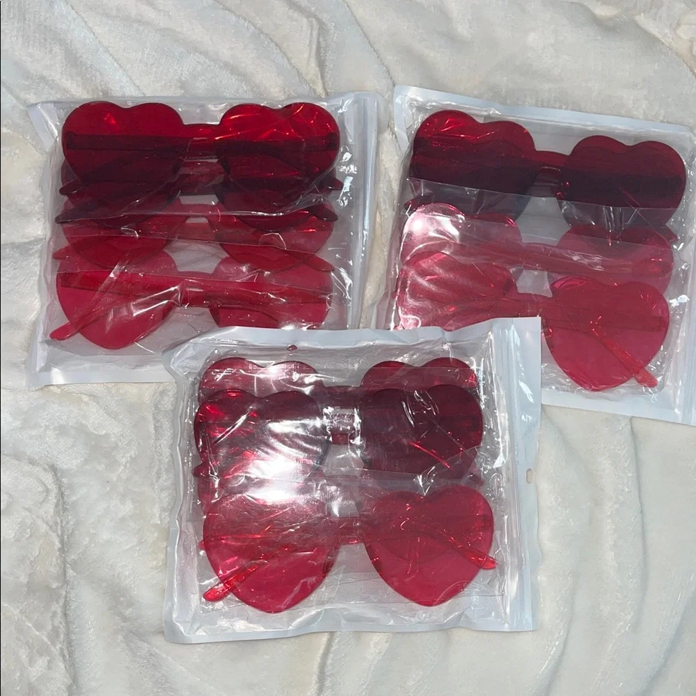 Heart-Shaped Red pink Sunglasses set of 12 new rimless party favors NWT